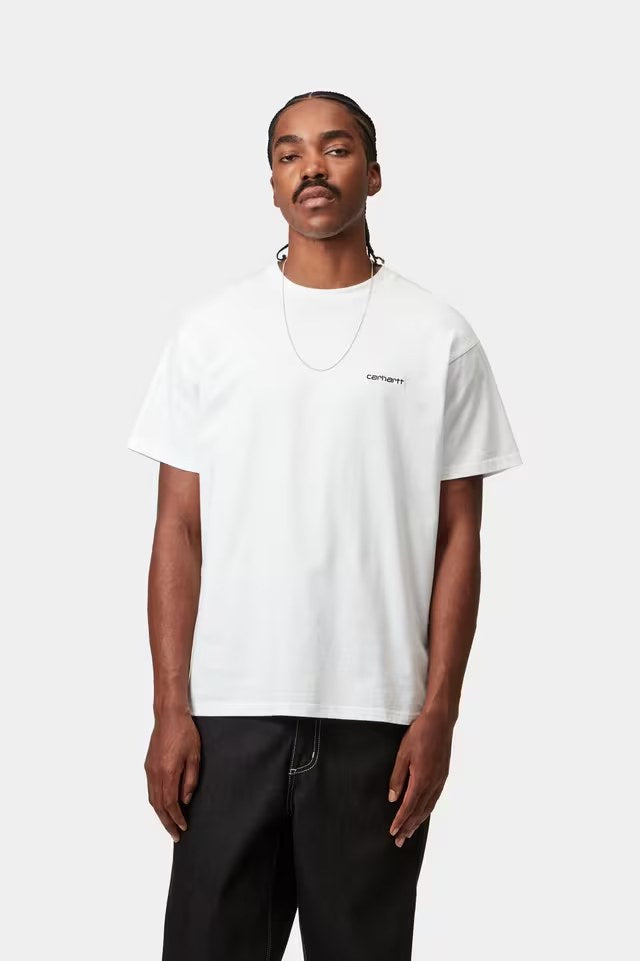 S / S Script Embroidery T-Shirt White / Black