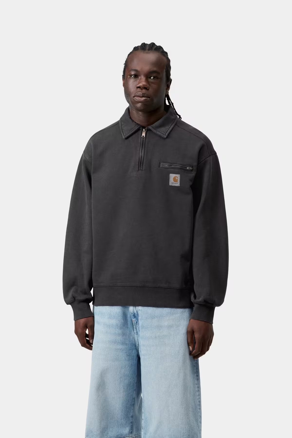 Half Zip Detroit Sweat Black stone washed