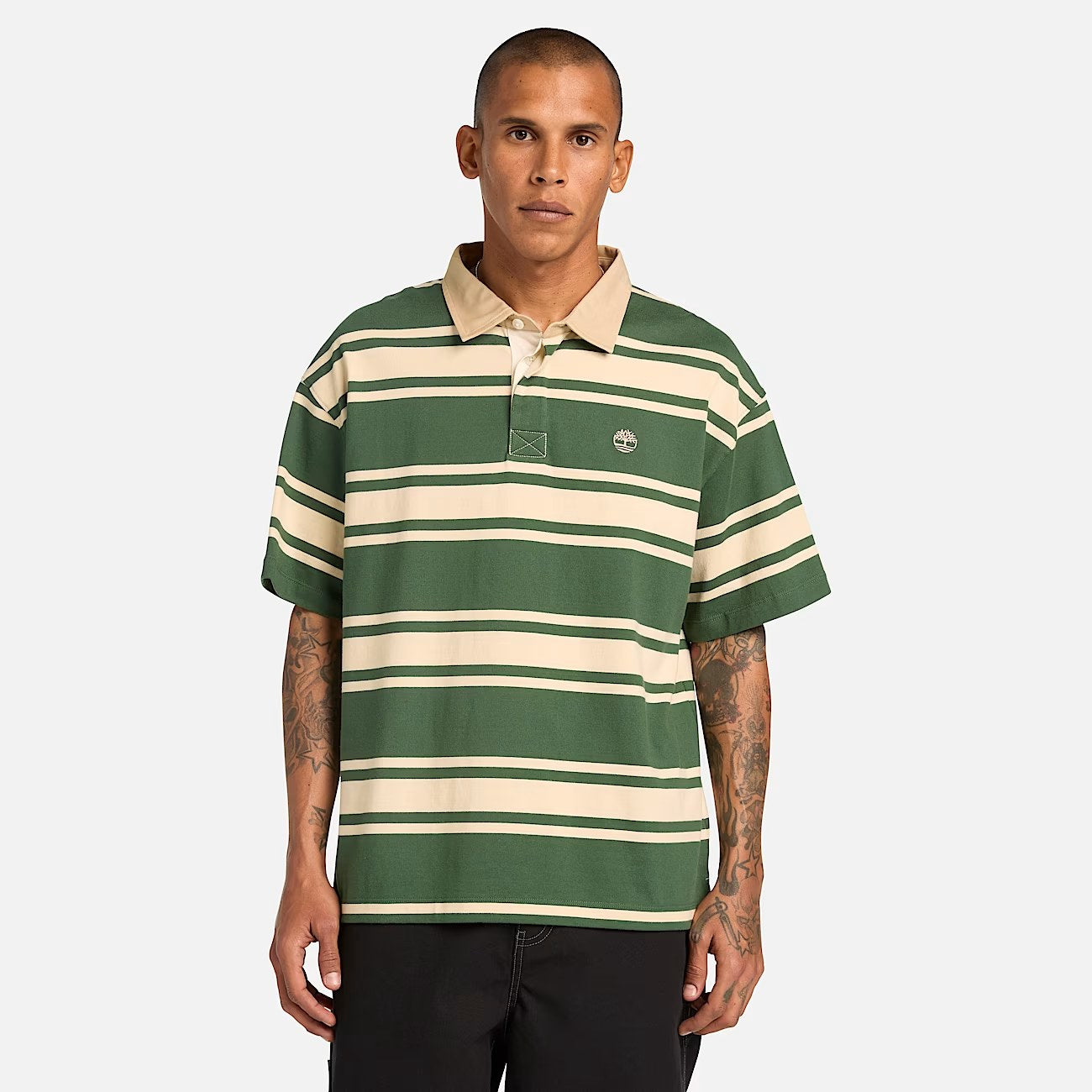 SS Striped Rugby Polo Pineneedle / Putty